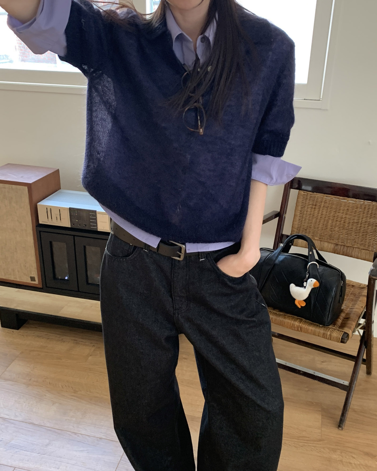 復古明線金屬扣細節牛仔褲