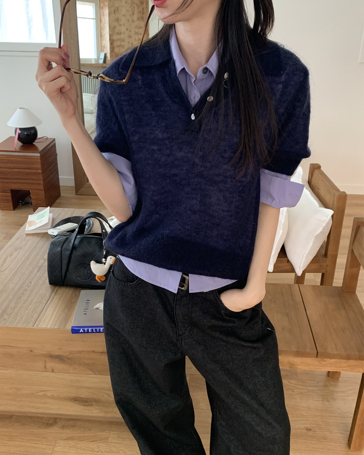 復古明線金屬扣細節牛仔褲