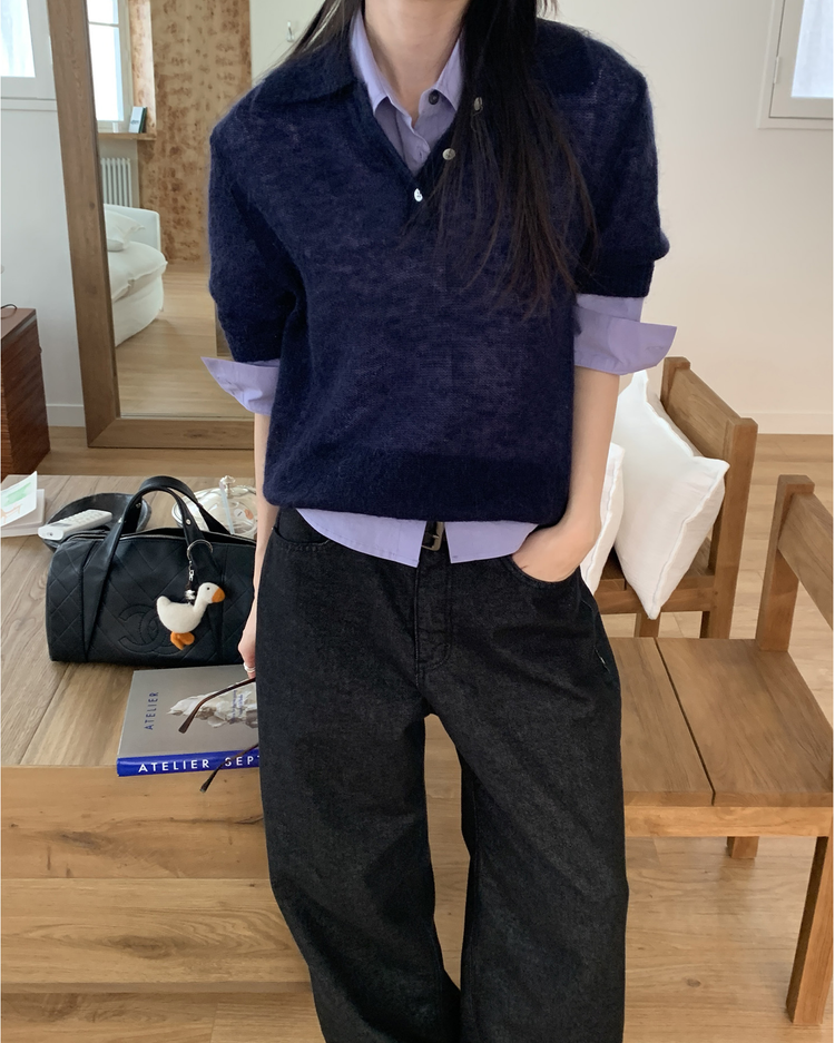 復古明線金屬扣細節牛仔褲
