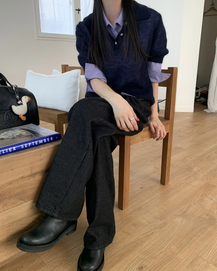復古明線金屬扣細節牛仔褲