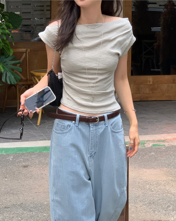 美肩抓皺綁帶細節上衣