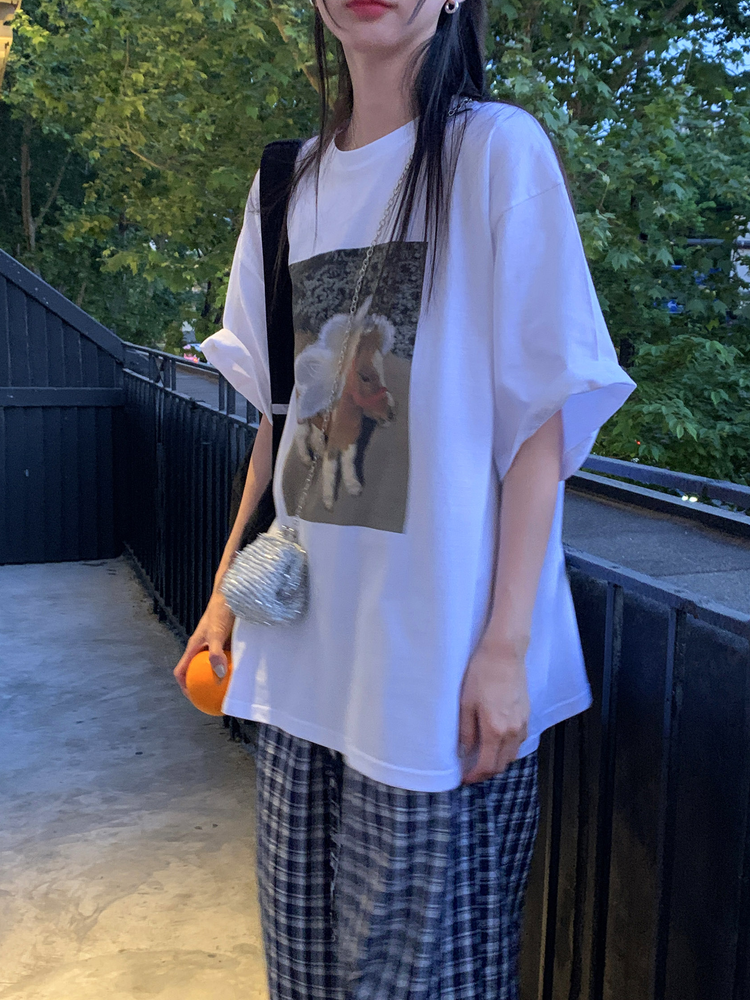休閒小馬圖案寬鬆上衣