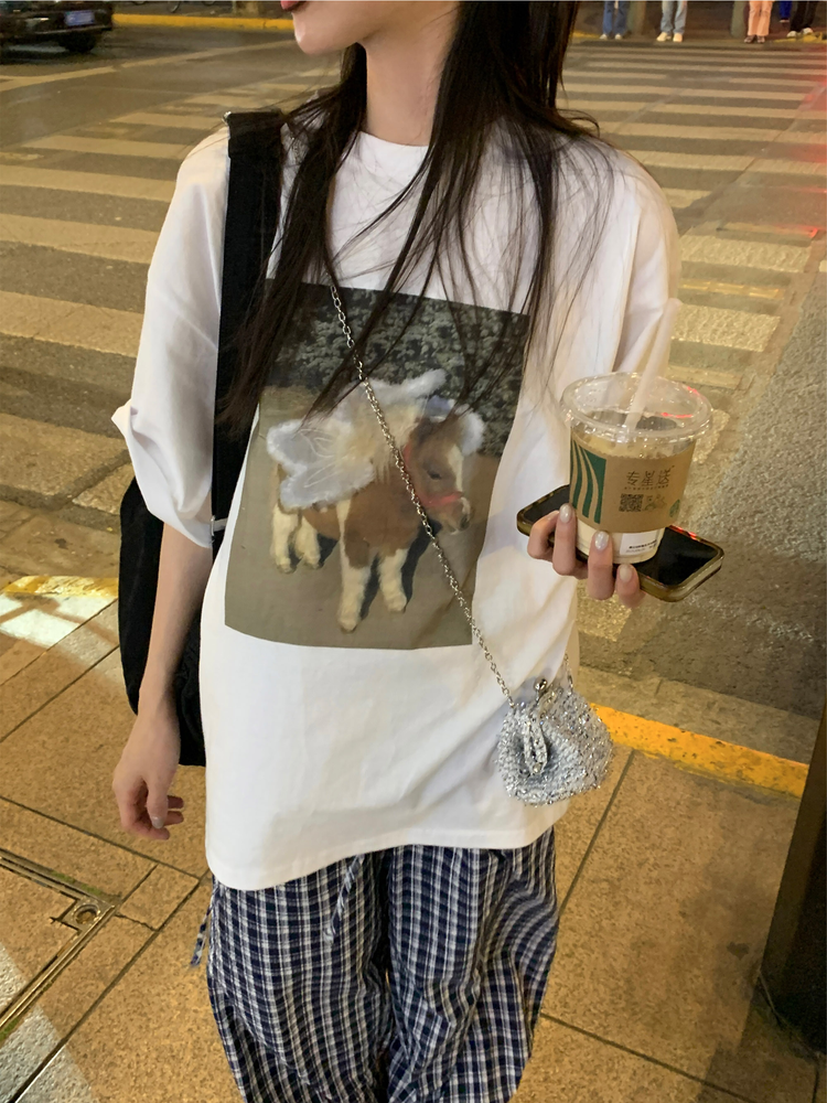 休閒小馬圖案寬鬆上衣