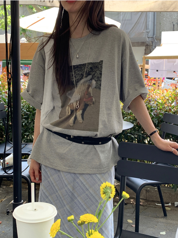 休閒小馬圖案寬鬆上衣