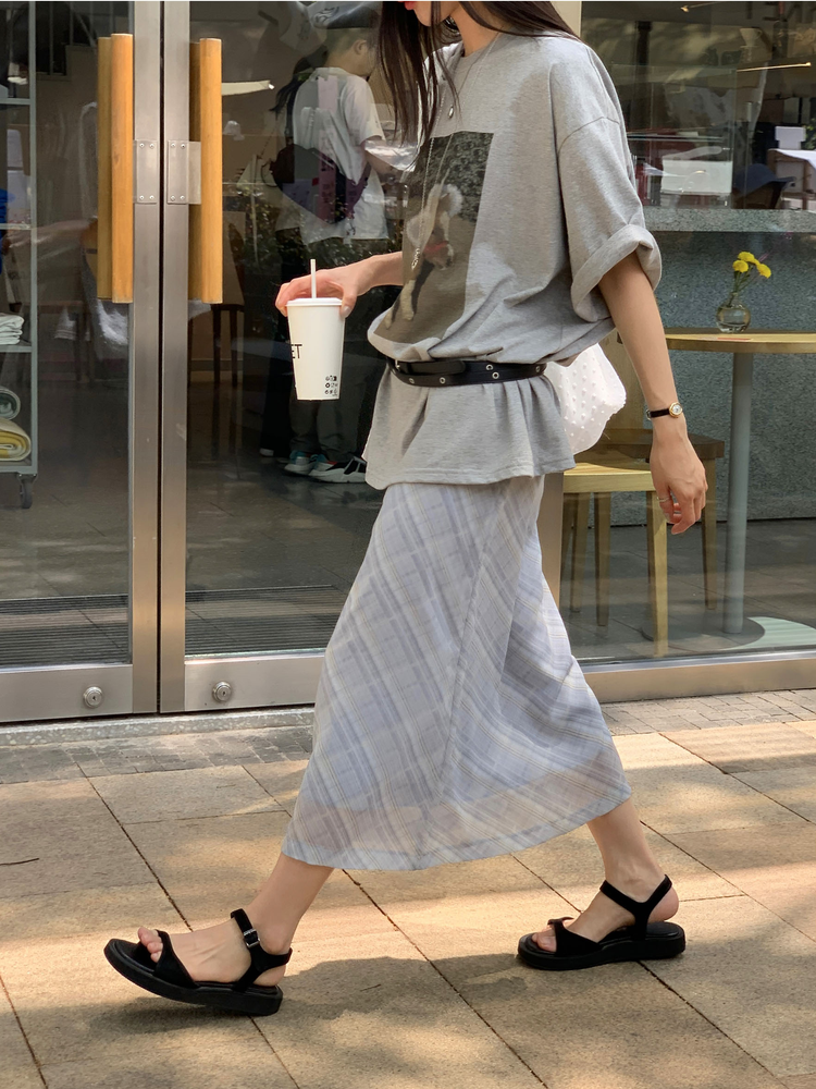 微透格紋層次半裙