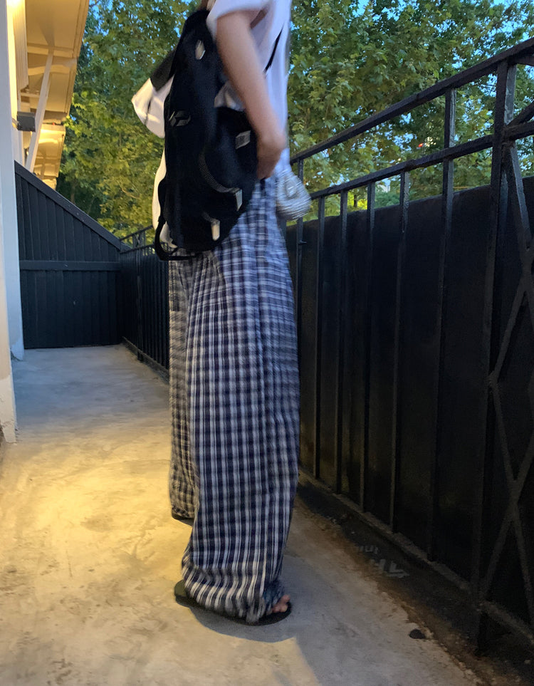 復古格紋休閒直褲