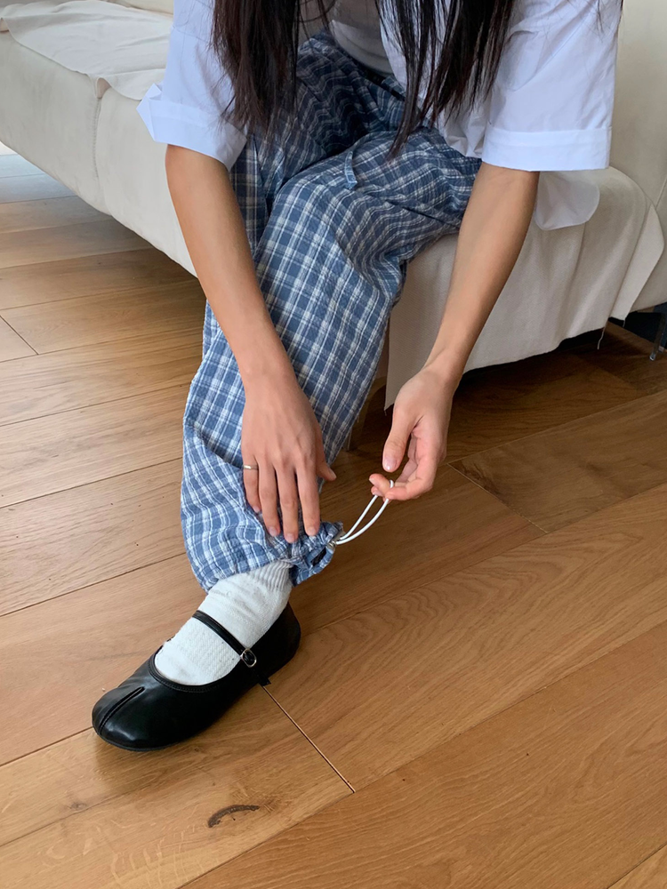 復古格紋休閒直褲