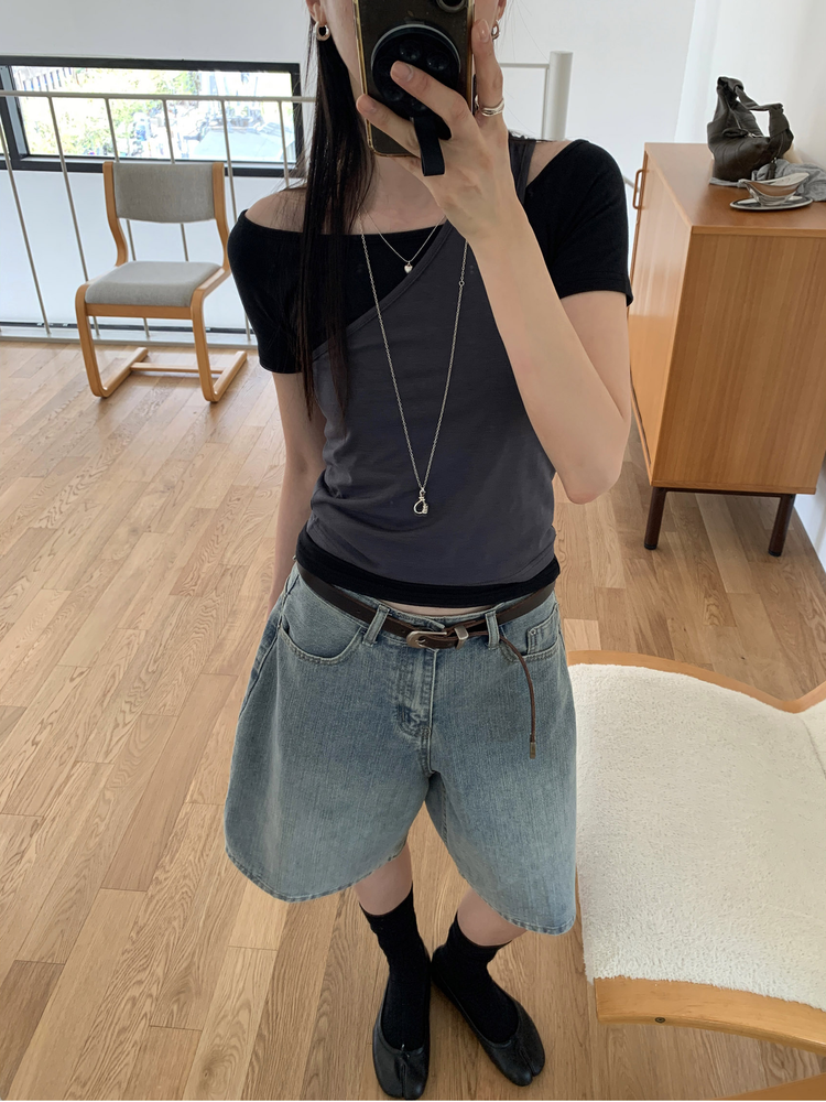 輕薄美刷色基礎五分褲