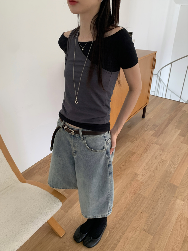 輕薄美刷色基礎五分褲