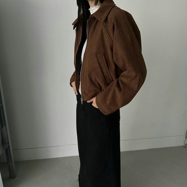 (現)麂皮美肩線細節短外套