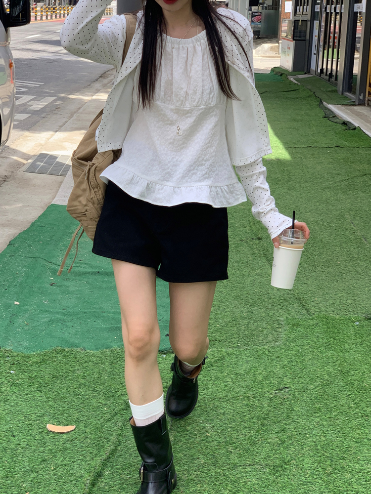 花花暗紋理抓皺細節上衣