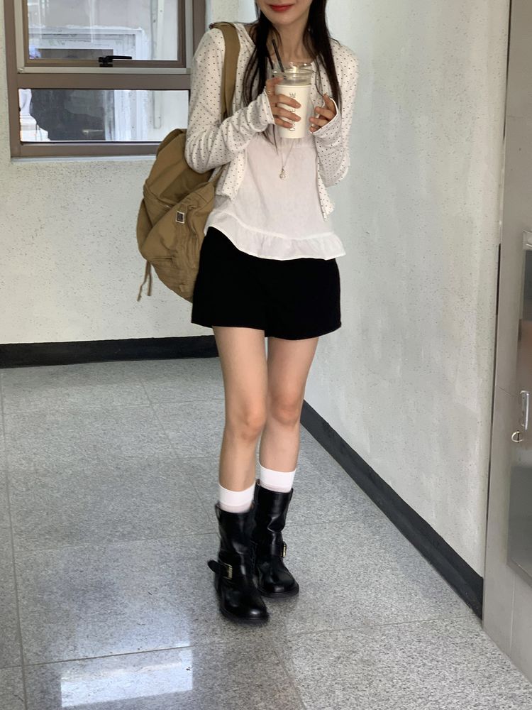 花花暗紋理抓皺細節上衣