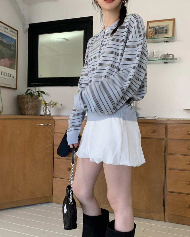 輕薄金屬扣細節泡泡短裙
