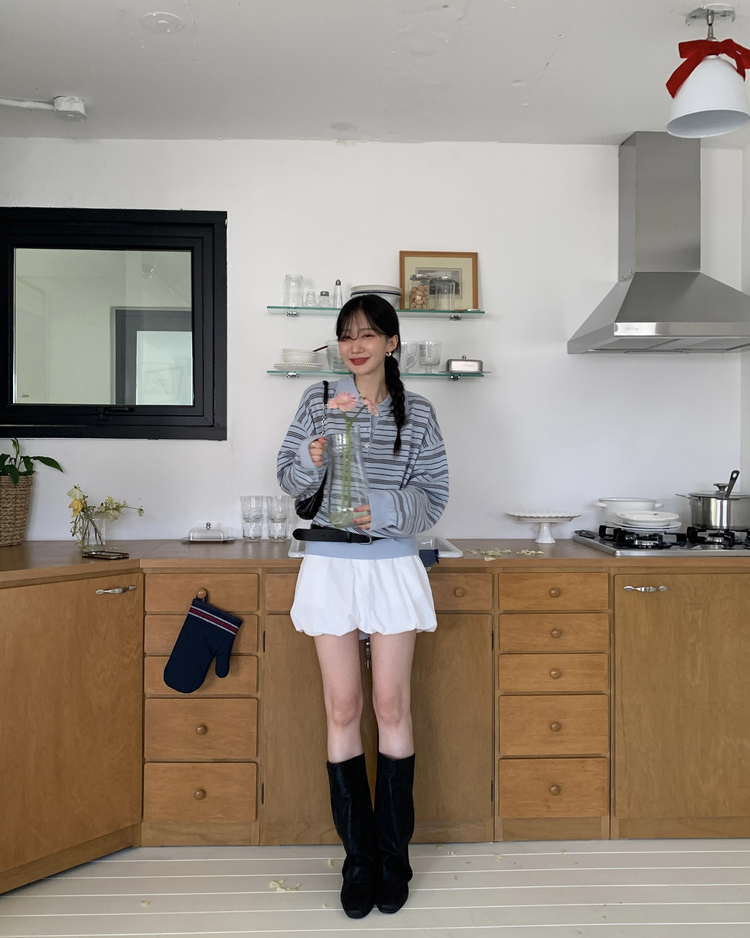 輕薄金屬扣細節泡泡短裙
