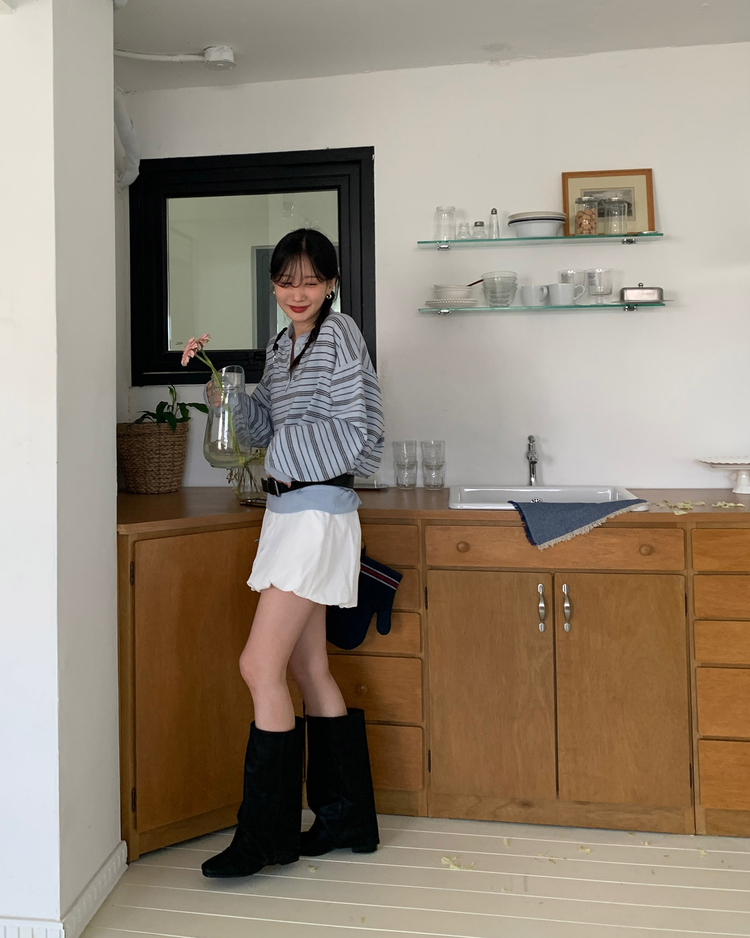 輕薄金屬扣細節泡泡短裙