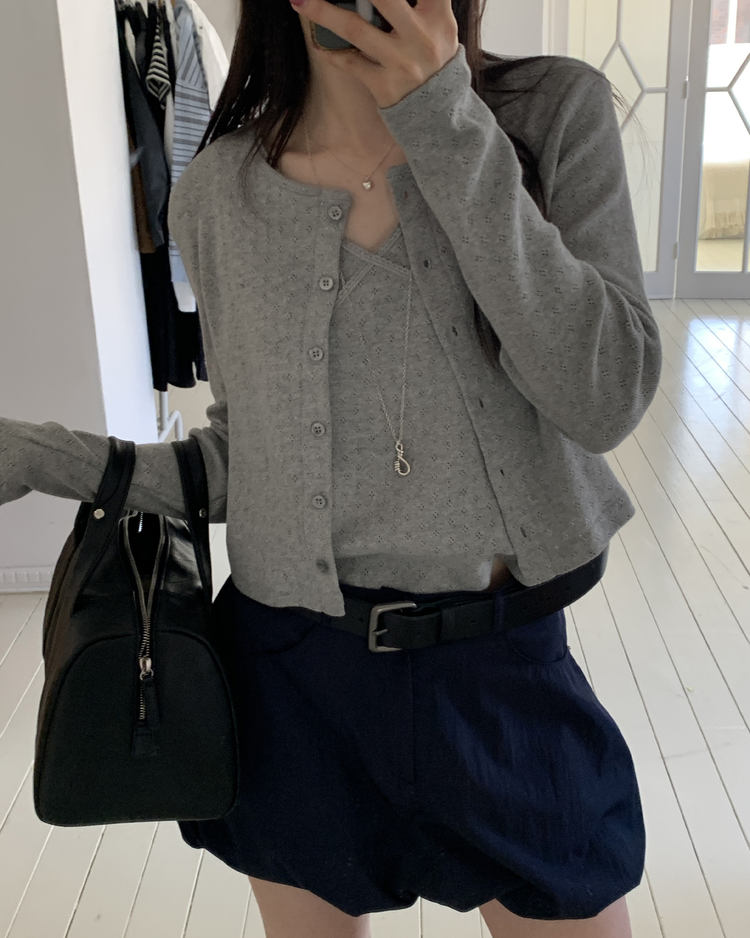 輕薄金屬扣細節泡泡短裙