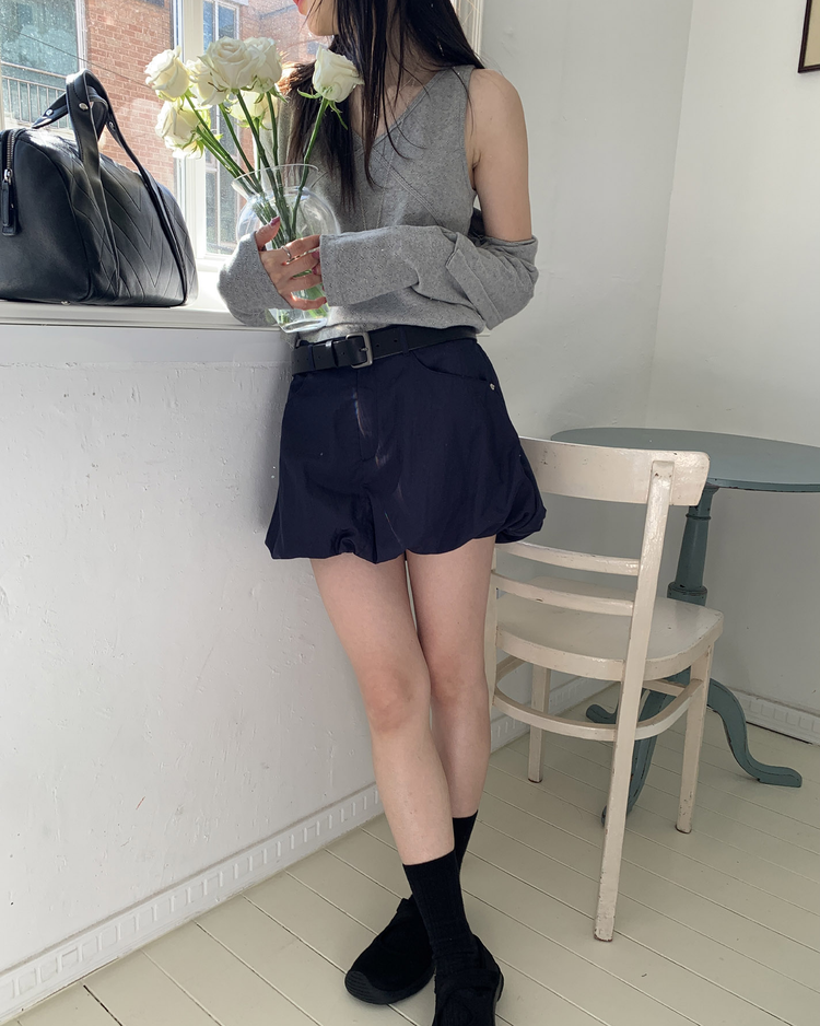 輕薄金屬扣細節泡泡短裙