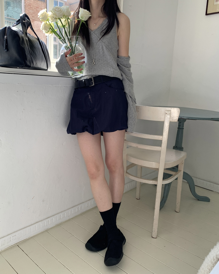 輕薄金屬扣細節泡泡短裙