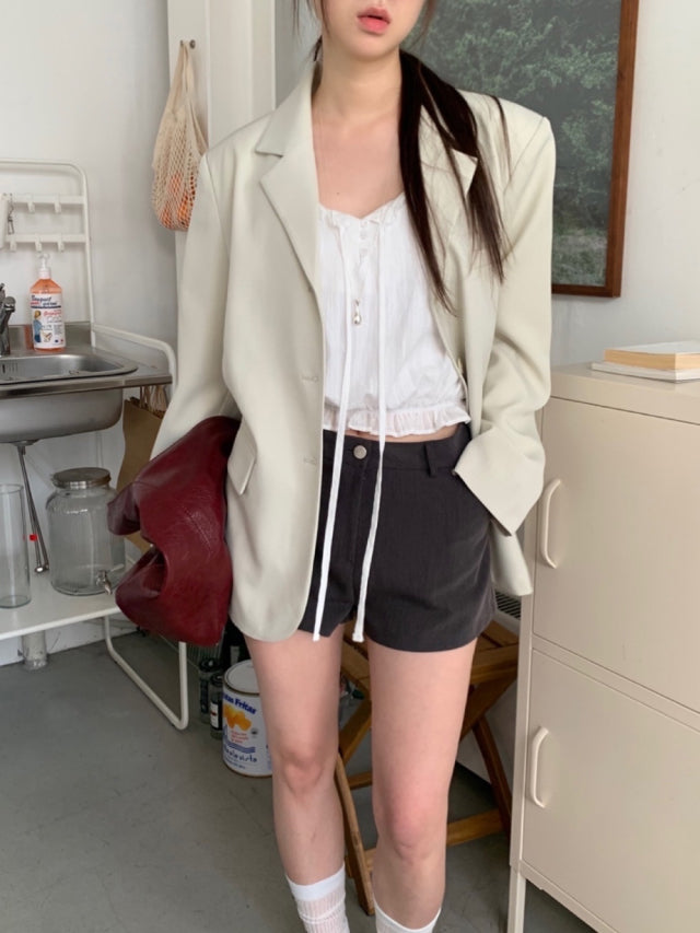 簡約紋理金屬細節低腰短褲