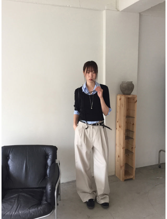 極簡基礎雙壓褶直褲