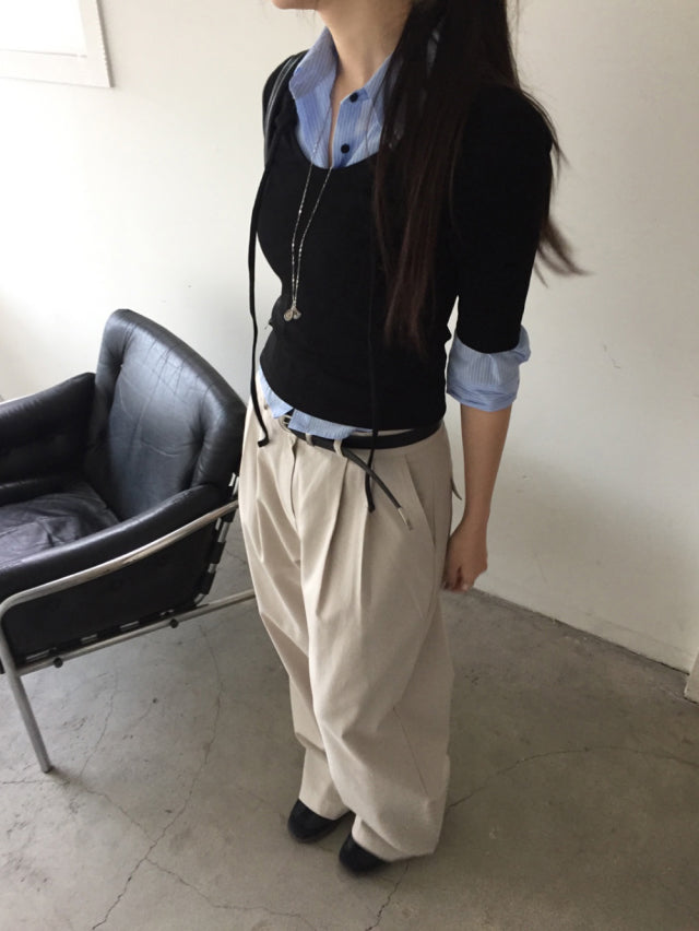 極簡基礎雙壓褶直褲