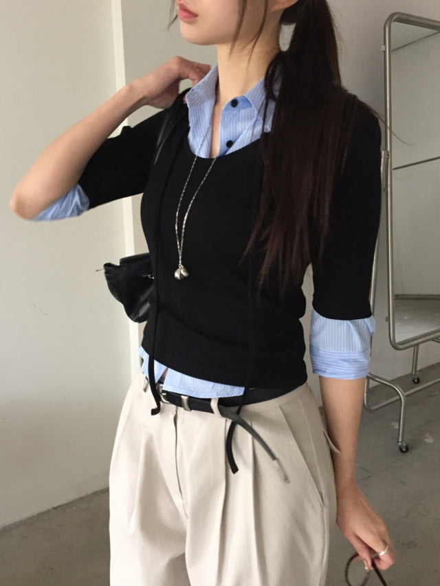極簡基礎雙壓褶直褲