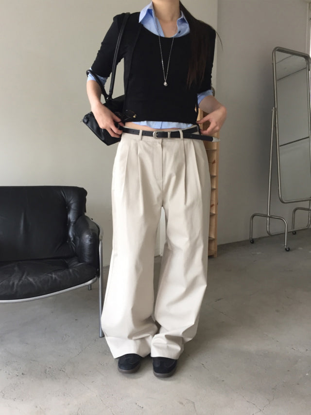 極簡基礎雙壓褶直褲