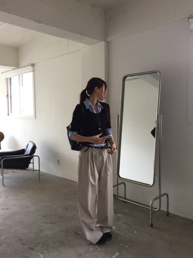 極簡基礎雙壓褶直褲
