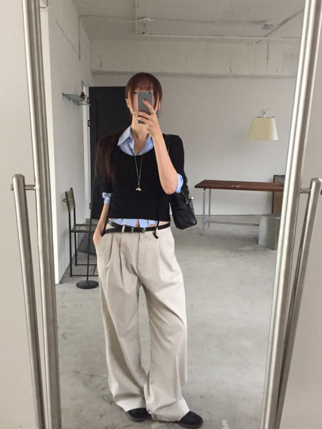 極簡基礎雙壓褶直褲