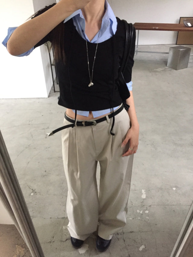 極簡基礎雙壓褶直褲