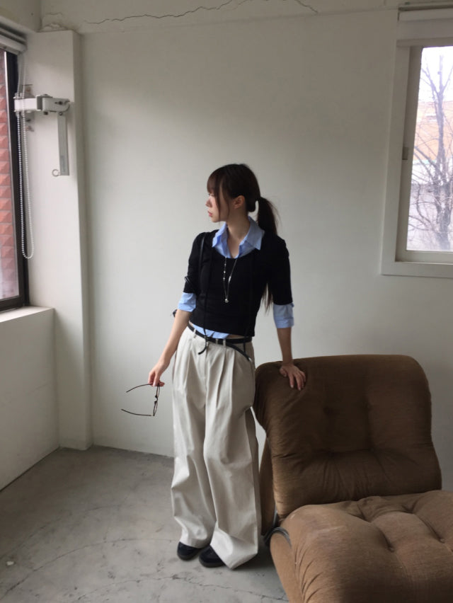 極簡基礎雙壓褶直褲