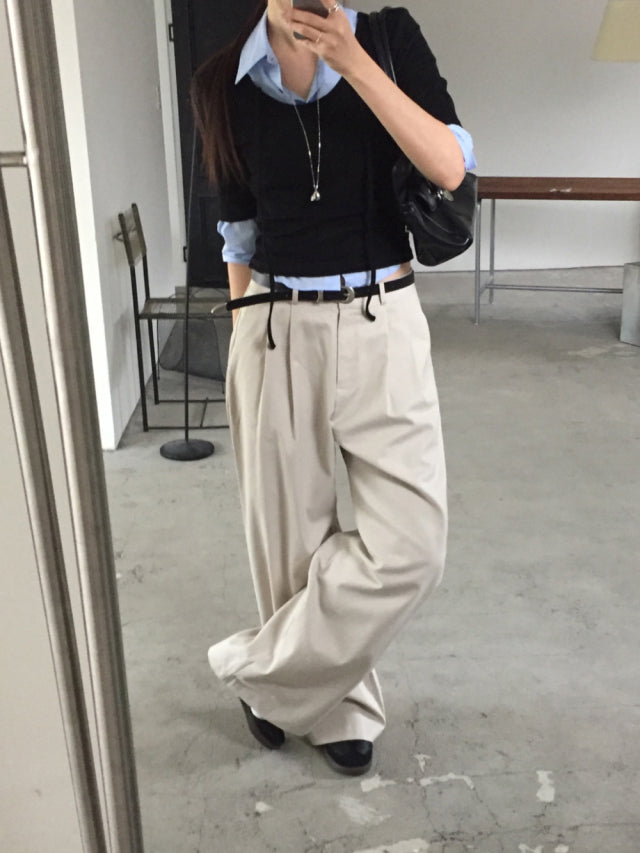 極簡基礎雙壓褶直褲