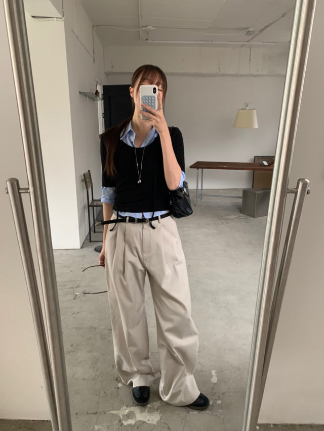 極簡基礎雙壓褶直褲