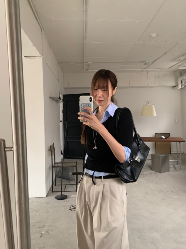極簡基礎雙壓褶直褲