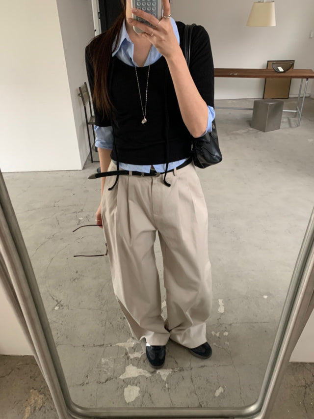 極簡基礎雙壓褶直褲