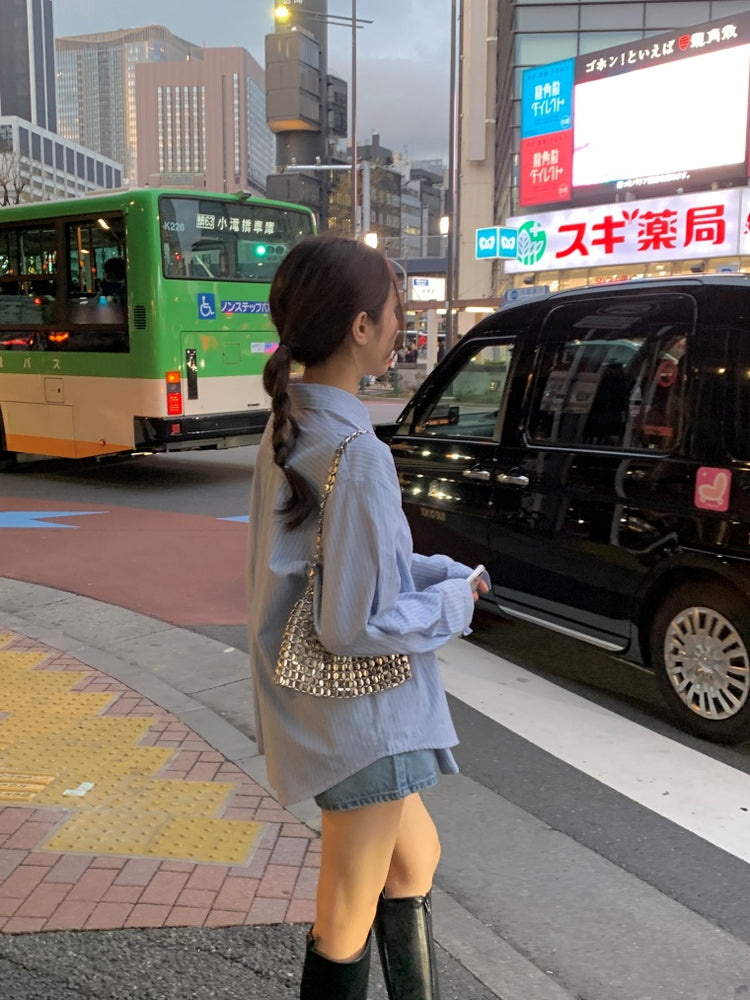 高質撞色條紋寬鬆襯衫