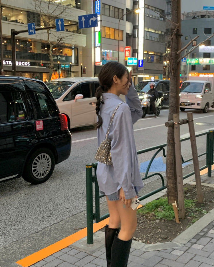 高質撞色條紋寬鬆襯衫