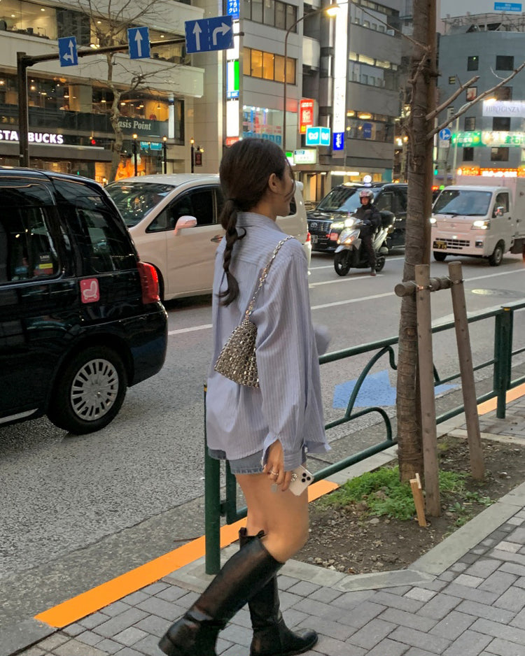 高質撞色條紋寬鬆襯衫