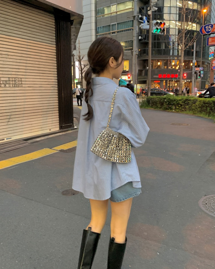 高質撞色條紋寬鬆襯衫