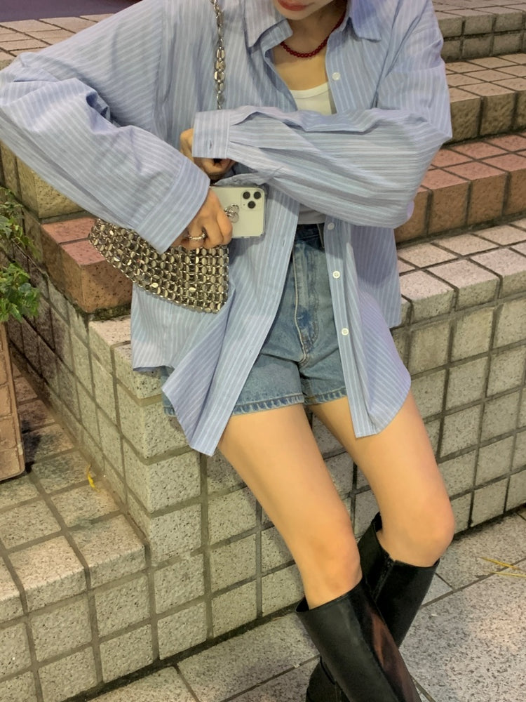 高質撞色條紋寬鬆襯衫