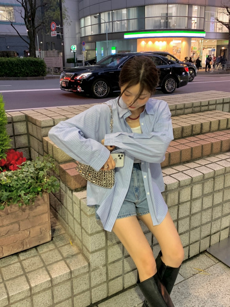 高質撞色條紋寬鬆襯衫
