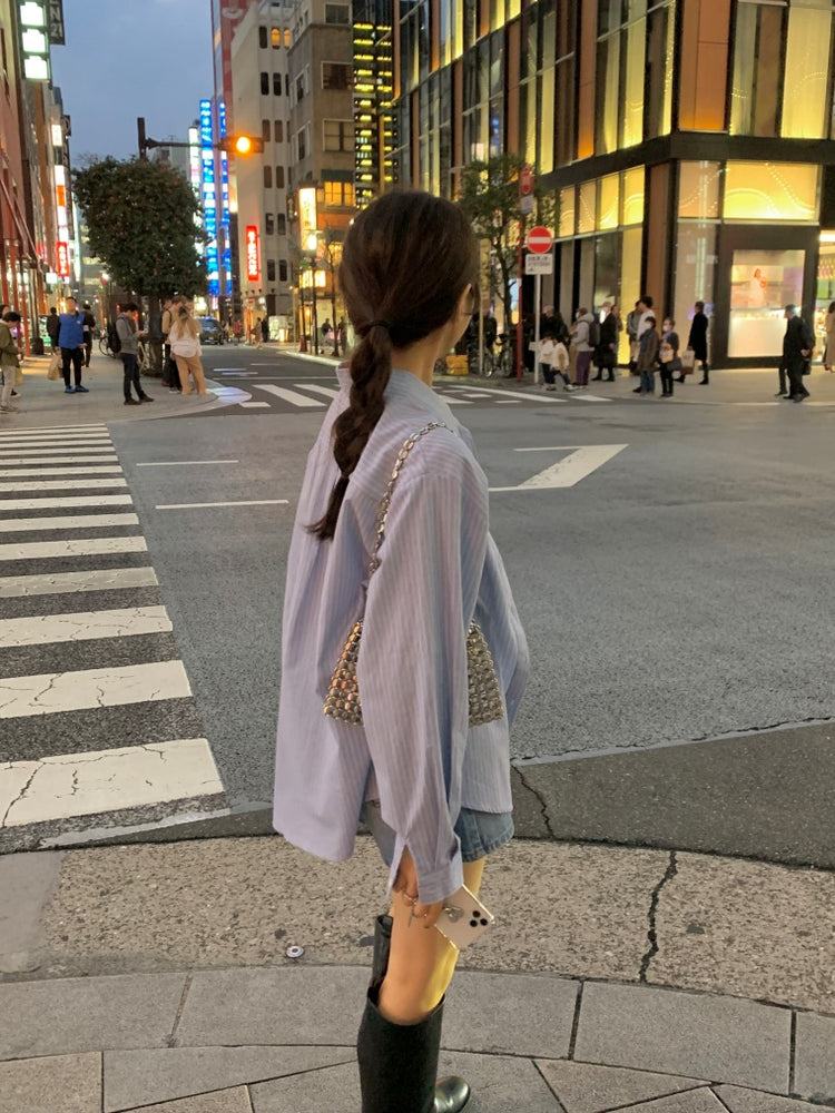 高質撞色條紋寬鬆襯衫