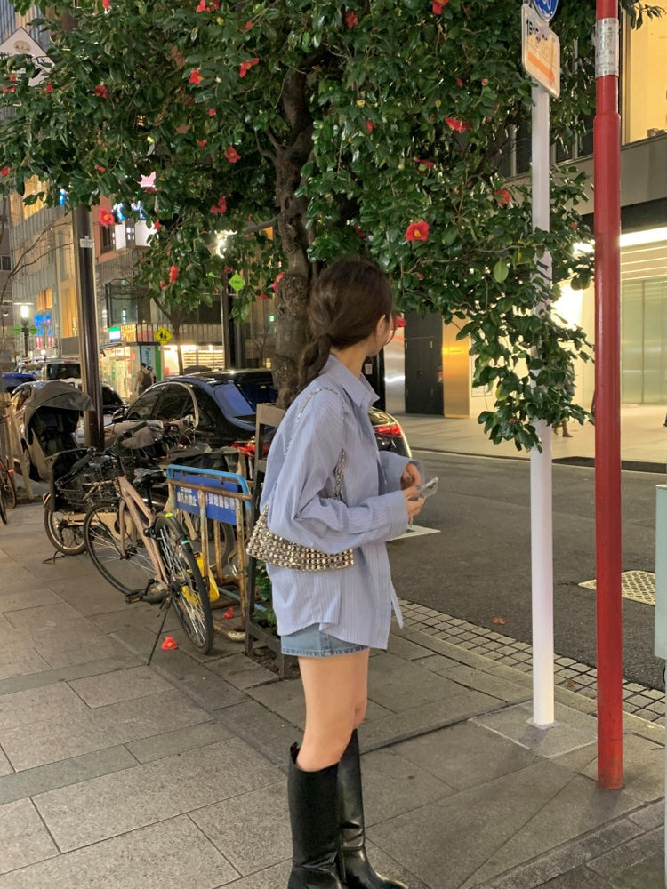 高質撞色條紋寬鬆襯衫