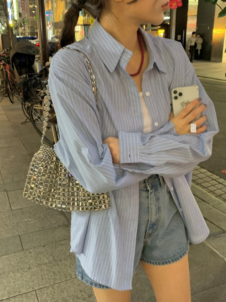 高質撞色條紋寬鬆襯衫