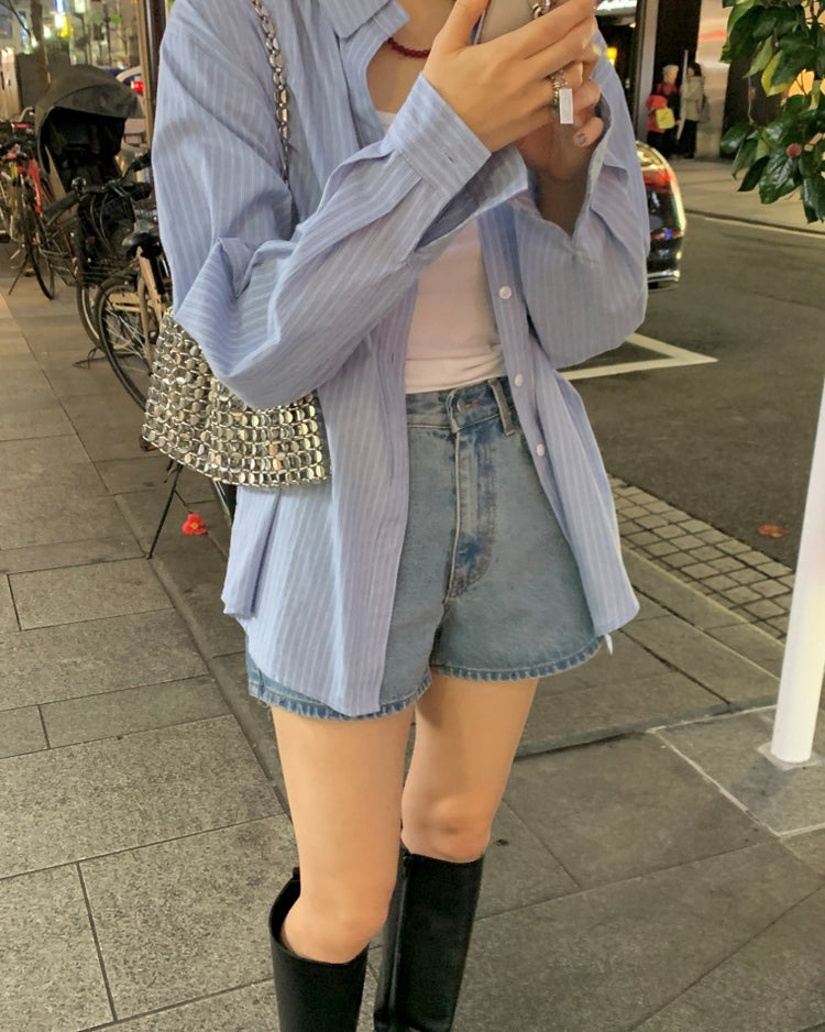 高質撞色條紋寬鬆襯衫