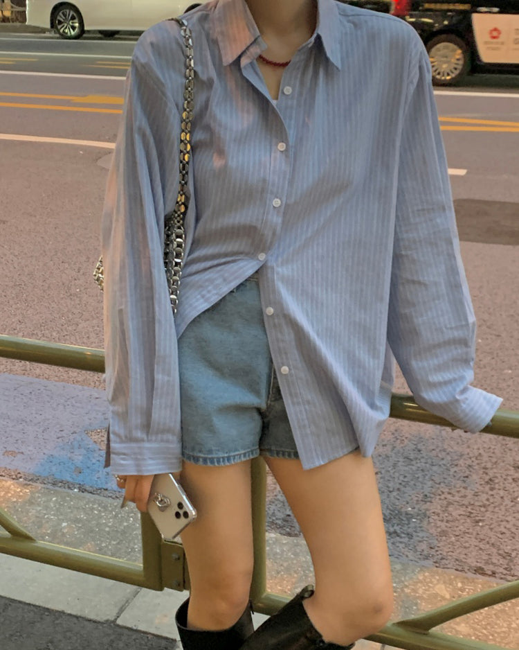 高質撞色條紋寬鬆襯衫
