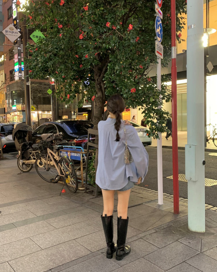 高質撞色條紋寬鬆襯衫