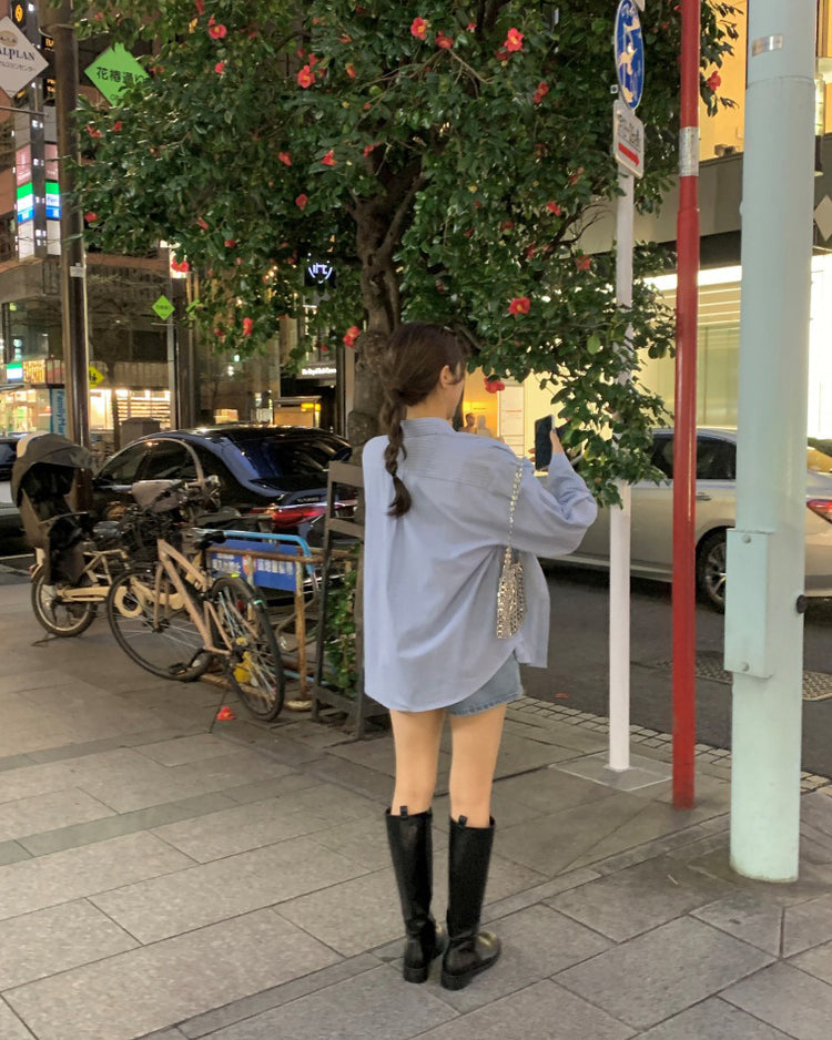 高質撞色條紋寬鬆襯衫