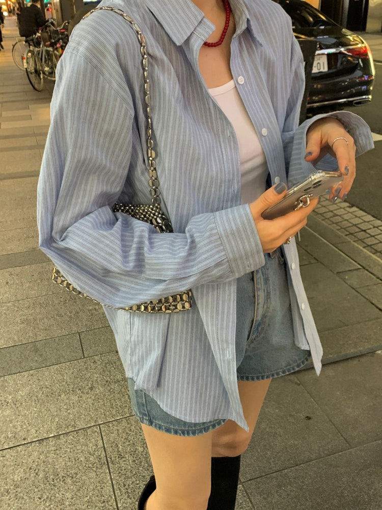 高質撞色條紋寬鬆襯衫
