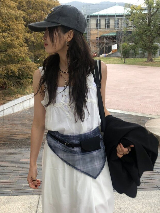 微透格紋三角巾